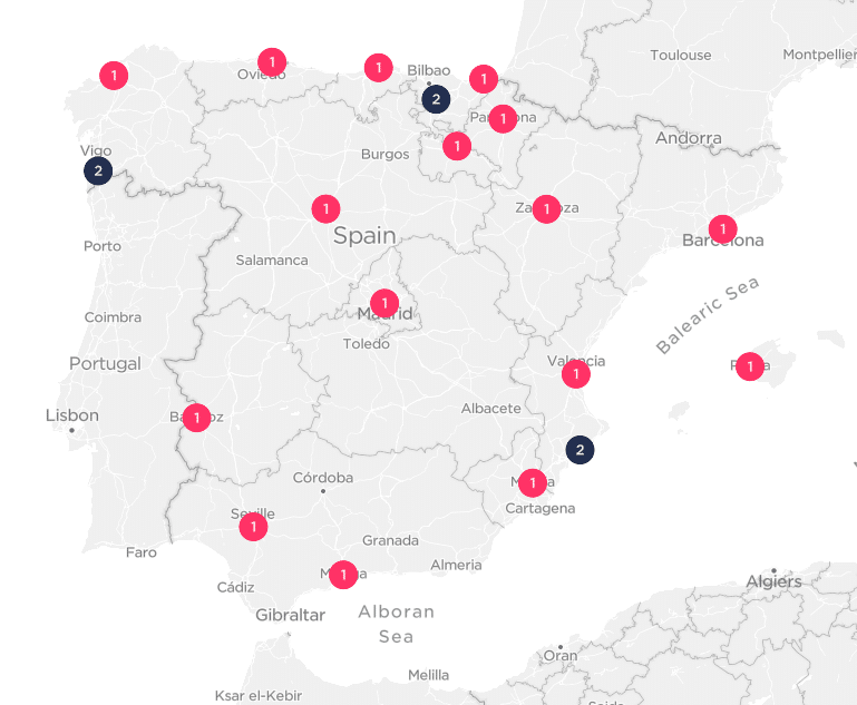 Mapa de redes 5G en España en julio de 2020.