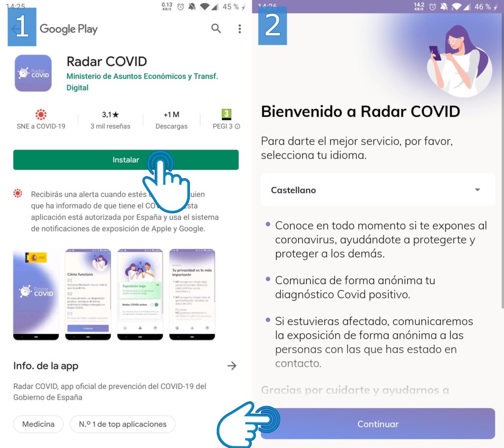 Pasos de instalación de la App Radar COVID